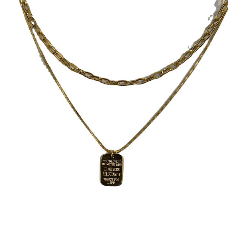 Colliers de chaîne de pull avec pendentif lettre rectangulaire pour femmes