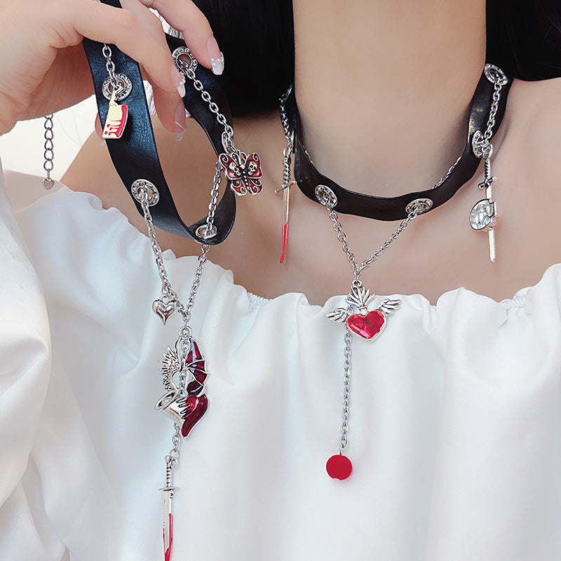 Chaîne Punk coeur rouge pour femmes, pour colliers design