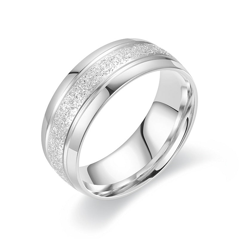 Men's Titanium Steel Fashion Simple Frosted Two-color Rings