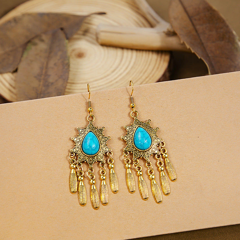 Bohemian Style Turquoise Vintage Ethnic Tassel Earrings
