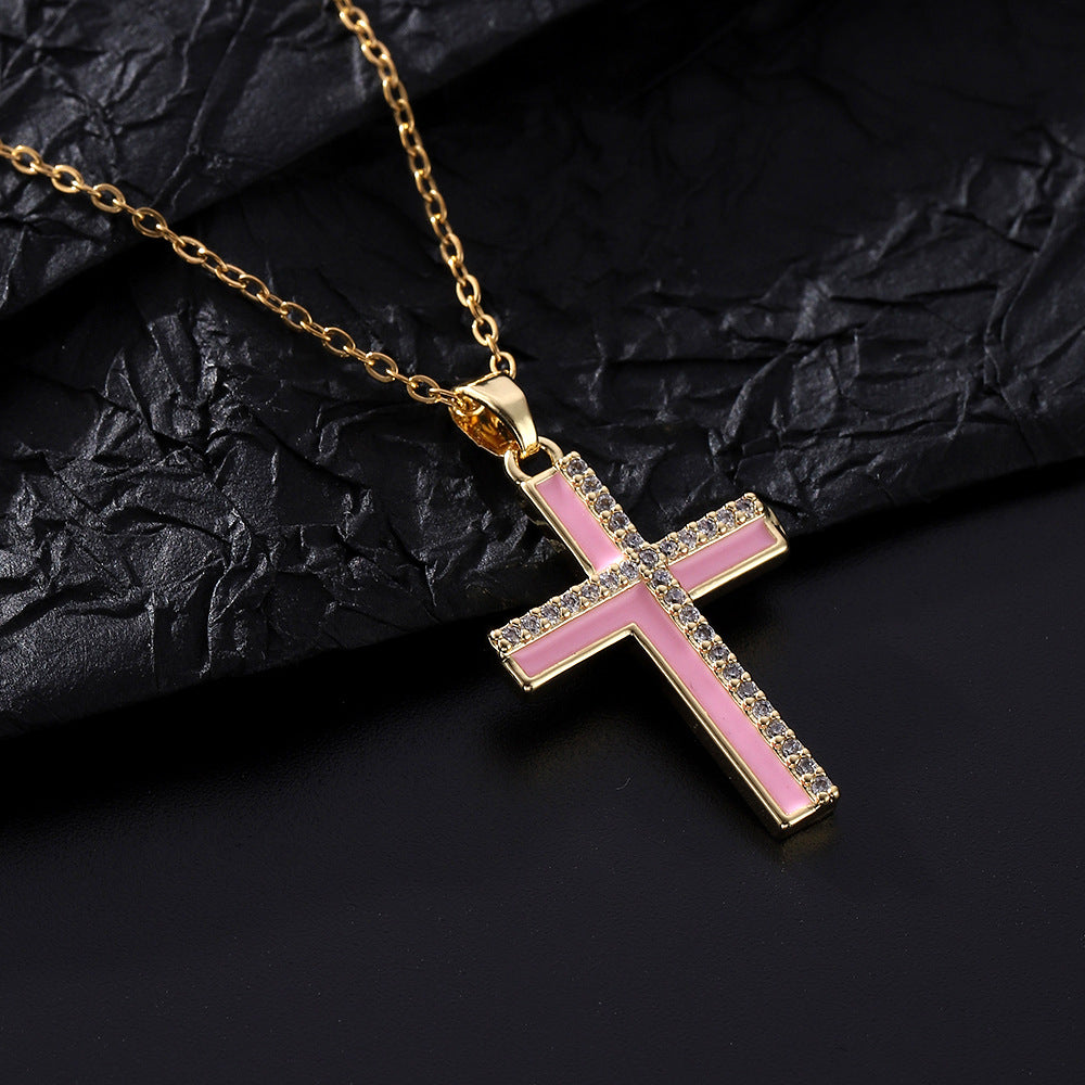 Women's Hip Hop Fashion Cross Oil Dripping Necklaces