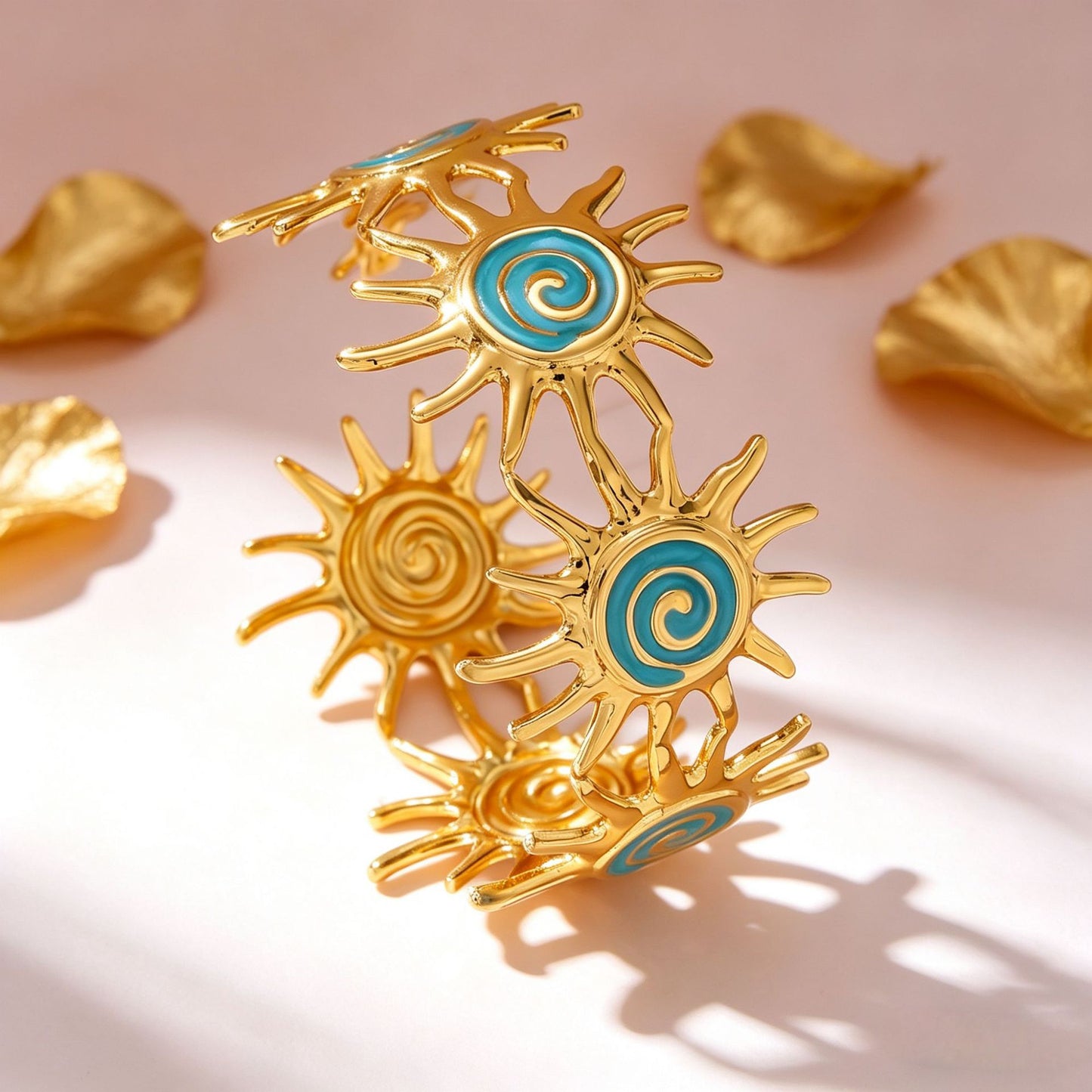 Sunflower Drip Glazed Shaped Open-ended French Retro Bracelet