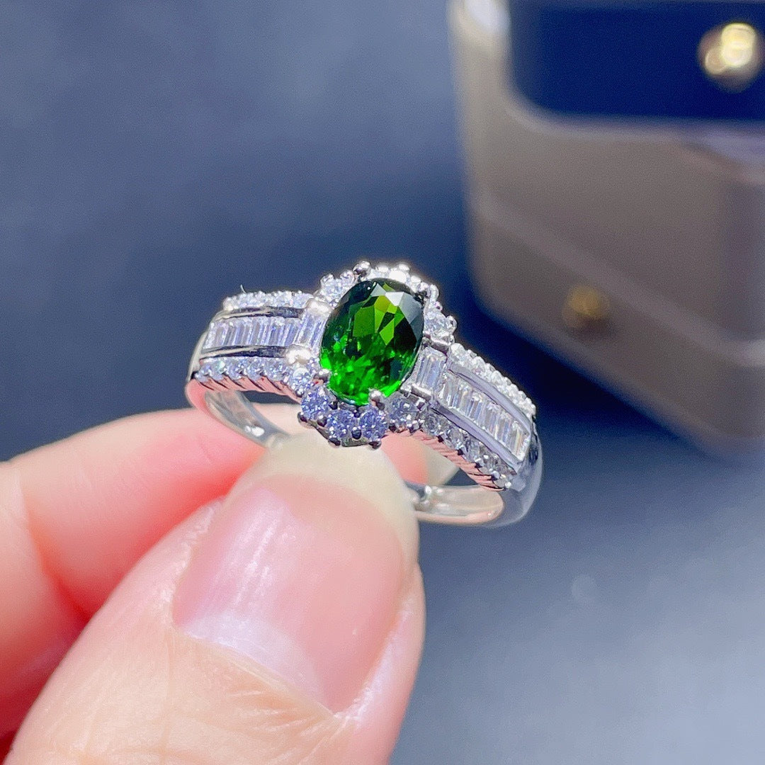 Imitation natürlicher Diopsid für Damen, weibliche quadratische Diamant-Smaragdringe