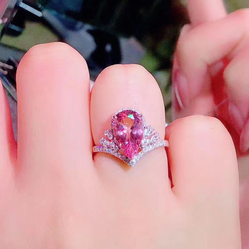 Drop-shaped Simulation Pink Tourmaline Colored Gems Rings
