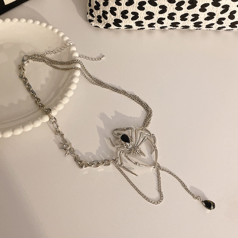 Style Personality Spider Black Gem Clavicle Chain Necklaces