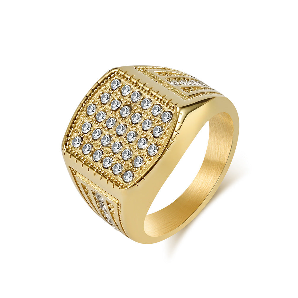 Men's Hip Hop Gold Diamond Titanium Steel Personality Rings