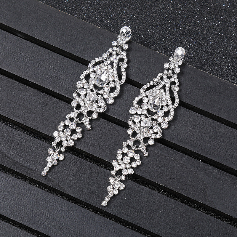 Long Crystal Bridal Wedding Dress Accessories Earrings
