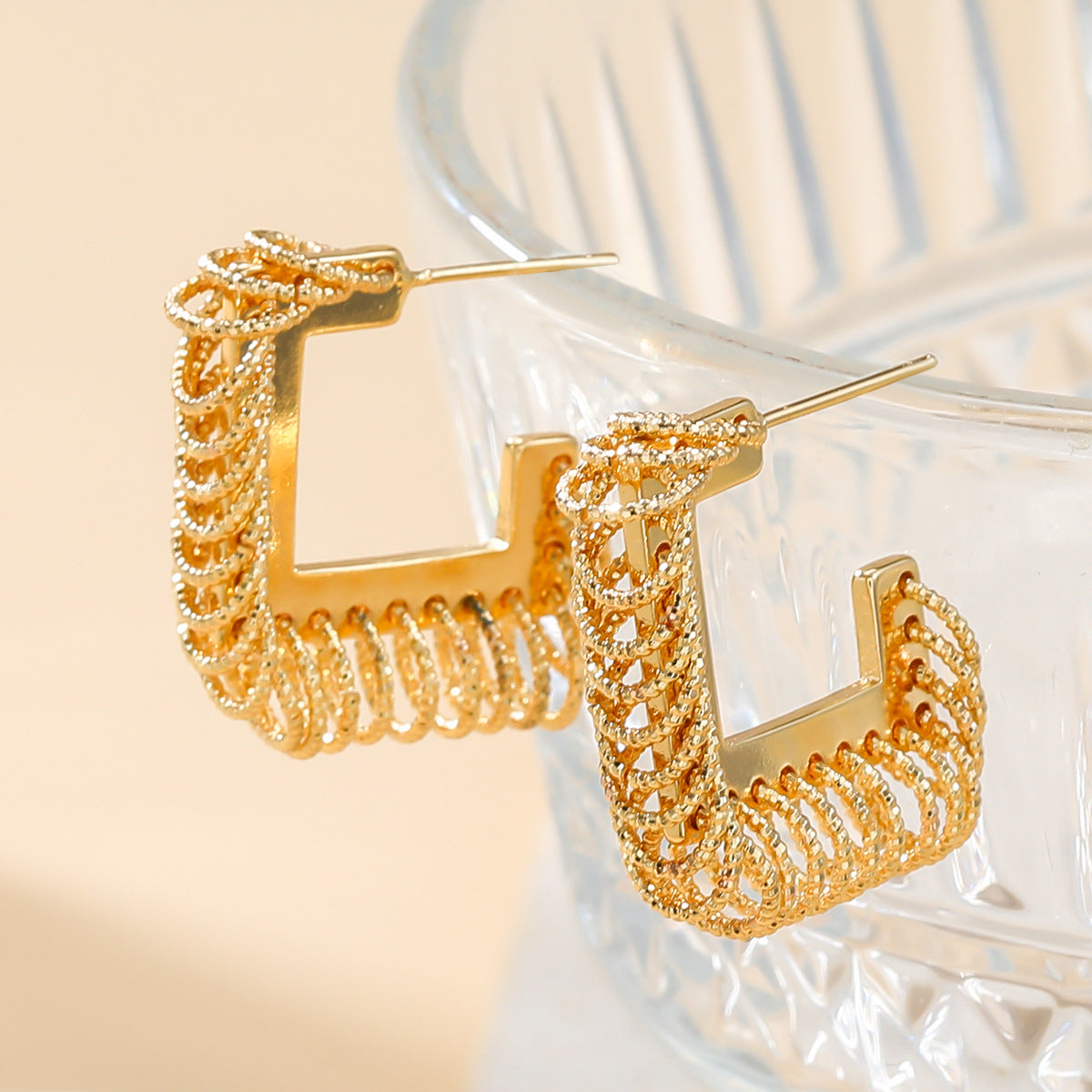 Women's Copper For Multilayer Tassel Square Earrings