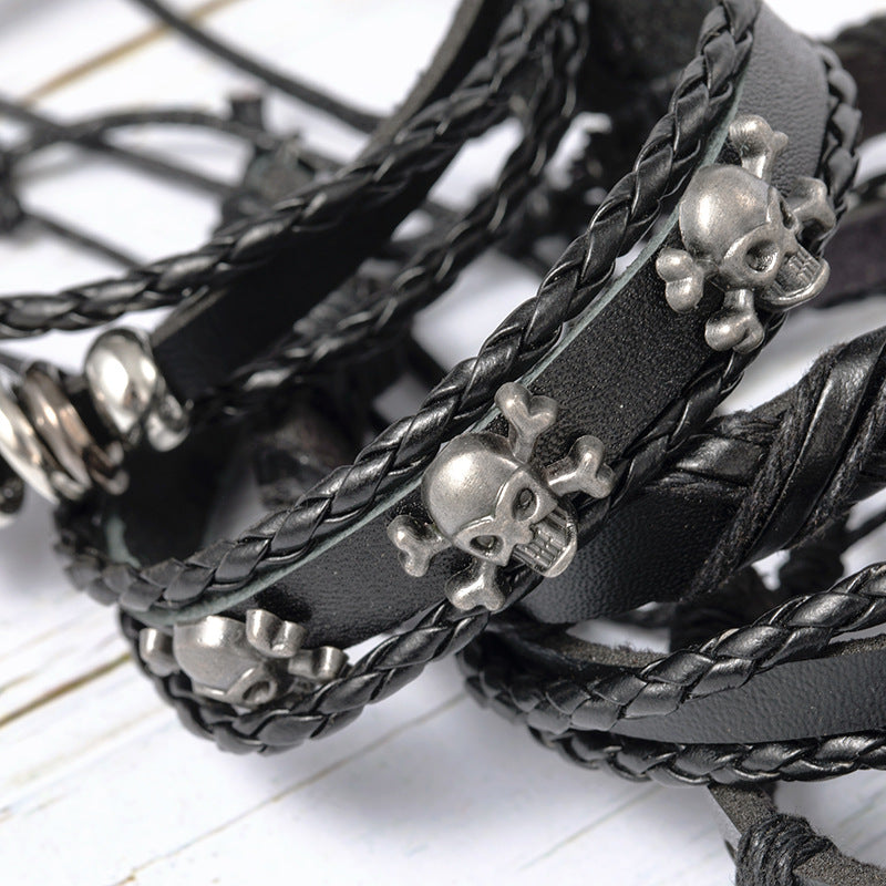 Popular Ornament Punk Skull Series Leather Low Price Handmade Bracelets