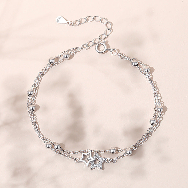 Style Pentagram Platinum Fresh Double Layer Sliver Beads Design Armbänder