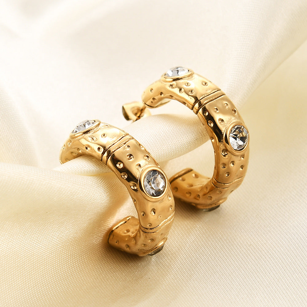 Boucles d'oreilles en acier inoxydable en forme de zircon blanc incrusté