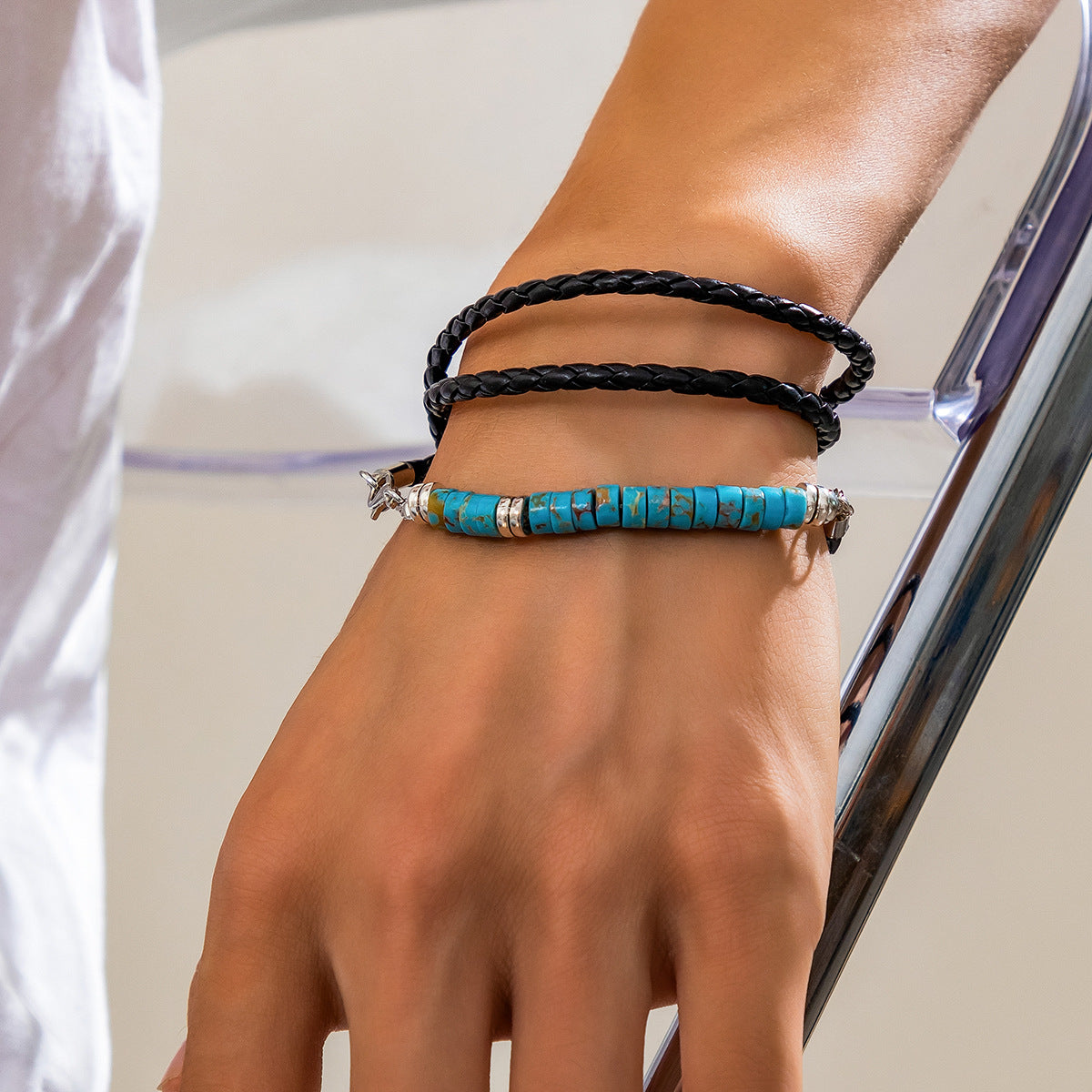 Men's Turquoise Trendy Hip Hop Niche Design Bracelets