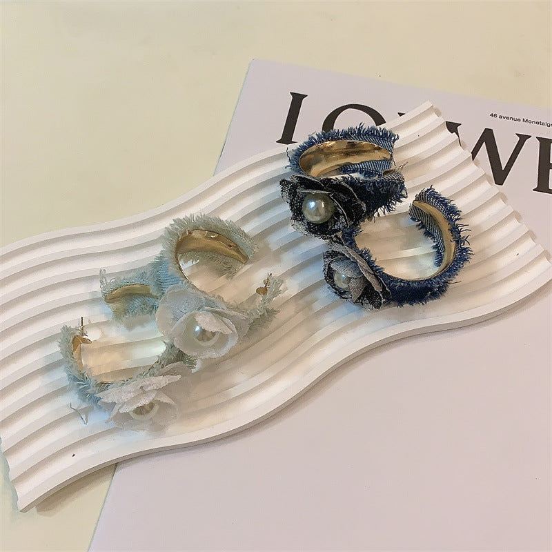 Fashion Niche Temperament Trendy Denim Flower Earrings