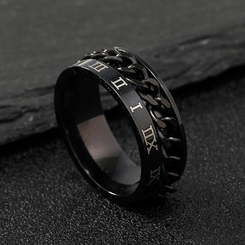 Men's Atmospheric Stainless Steel Ornament Marking Roman Characters Rotatable Rings