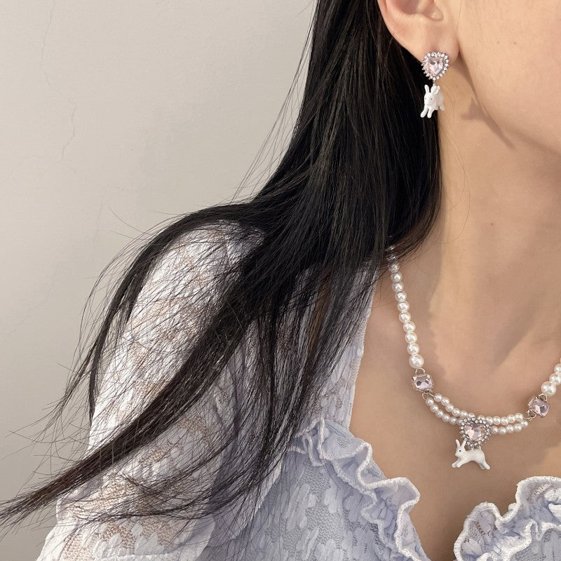 Colliers de lapin en zircon de perles de style cool et doux
