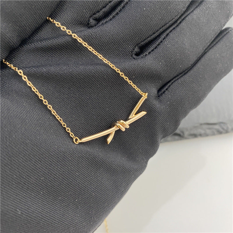 Rope Diamond Knot Electroplated Rose Gold Trendy Unique Pendant Necklaces