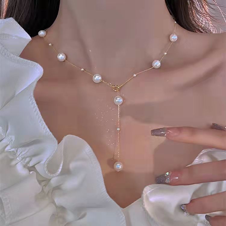 French Style Pearl Grace Tassel Clavicle Chain Bowknot Necklaces