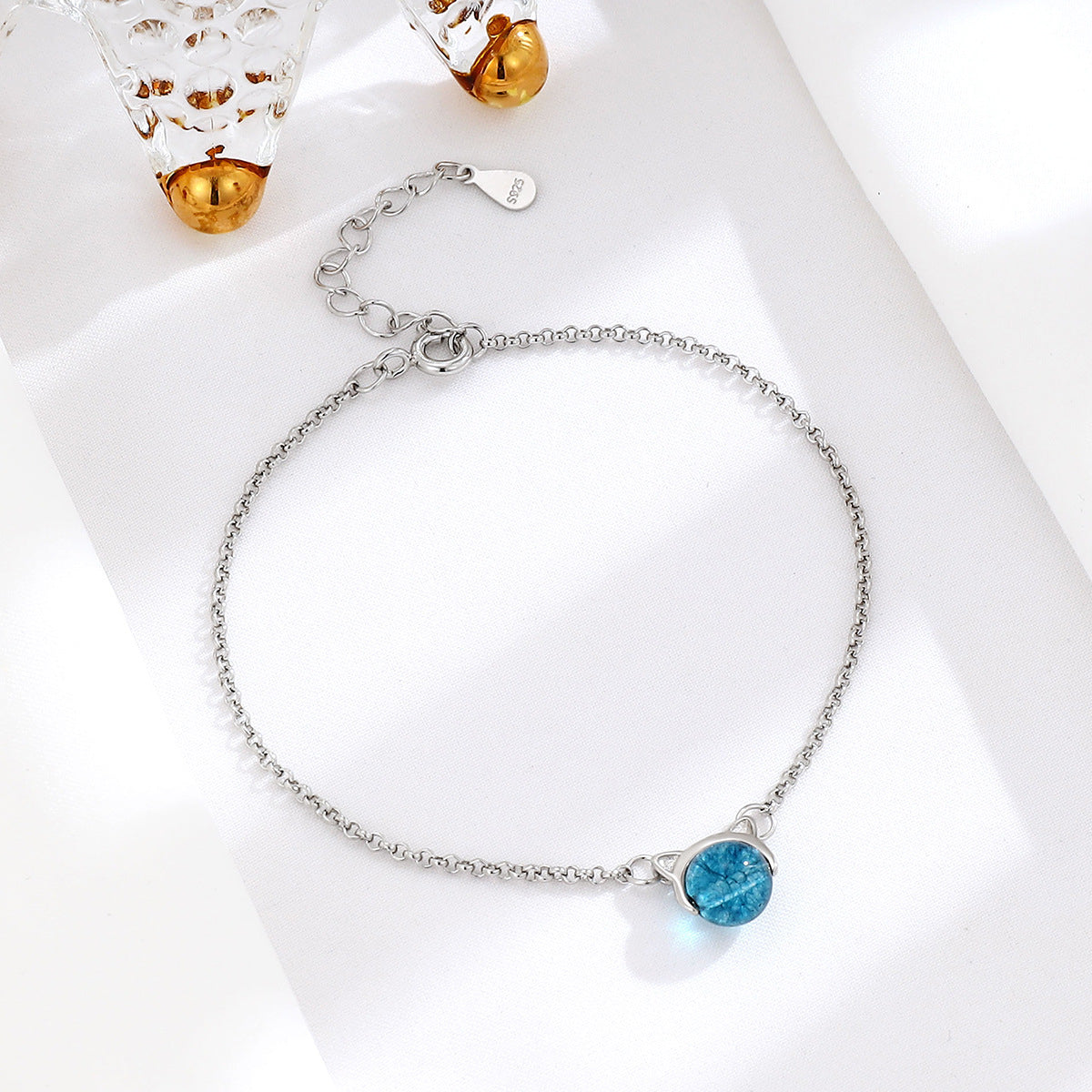 Damen-Armbänder aus Sterlingsilber mit süßer Katze und Kristall, temperamentvoll, Minderheit, hoch