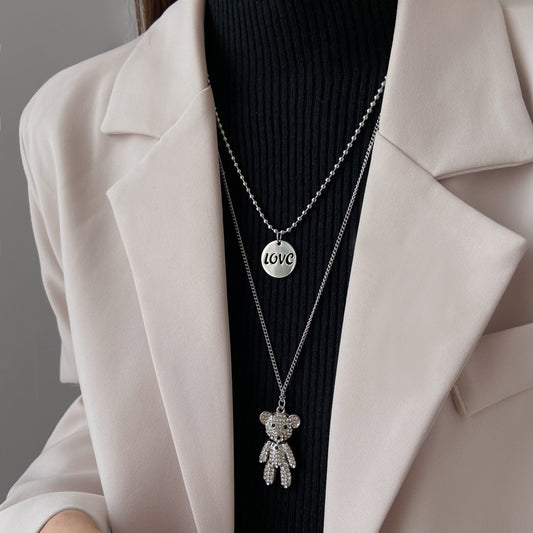 Women's Letter Double Layer Twin Suit Long Necklaces