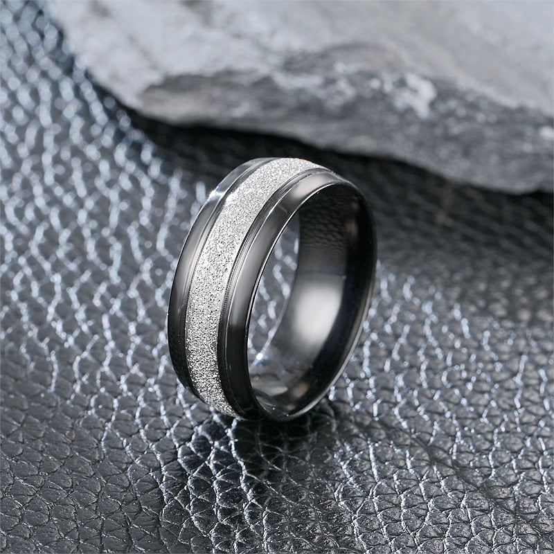 Men's Titanium Steel Fashion Simple Frosted Two-color Rings