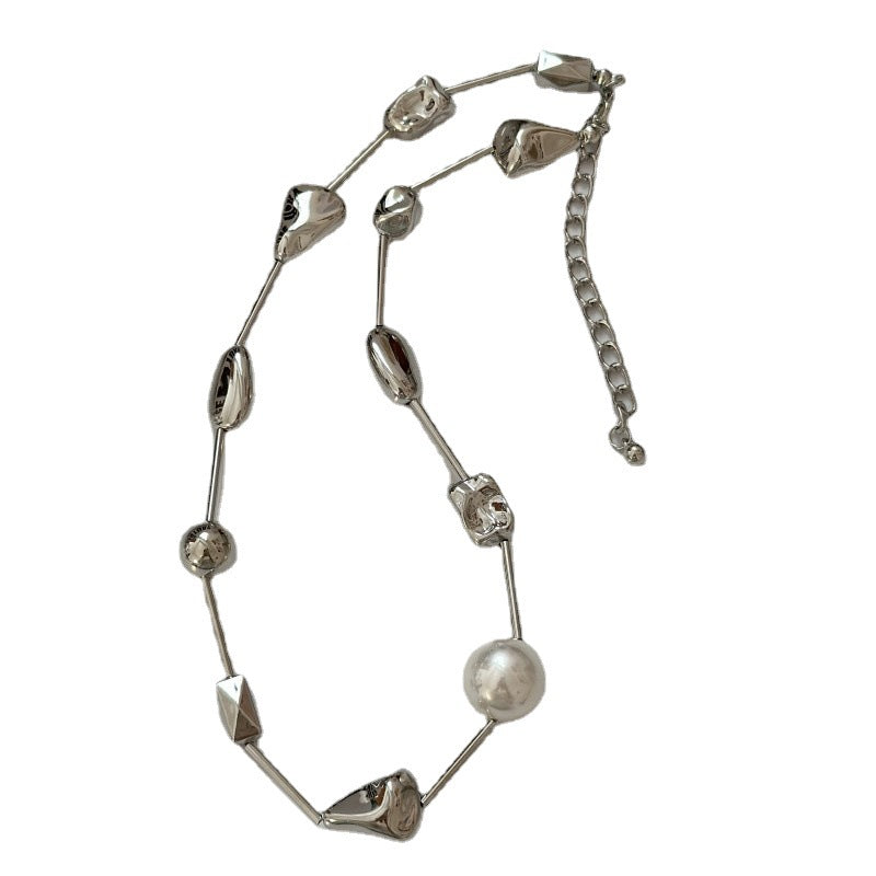 Women's & Men's Design Irregular Metal Pearl Stitching Personality Clavicle Chain Necklaces