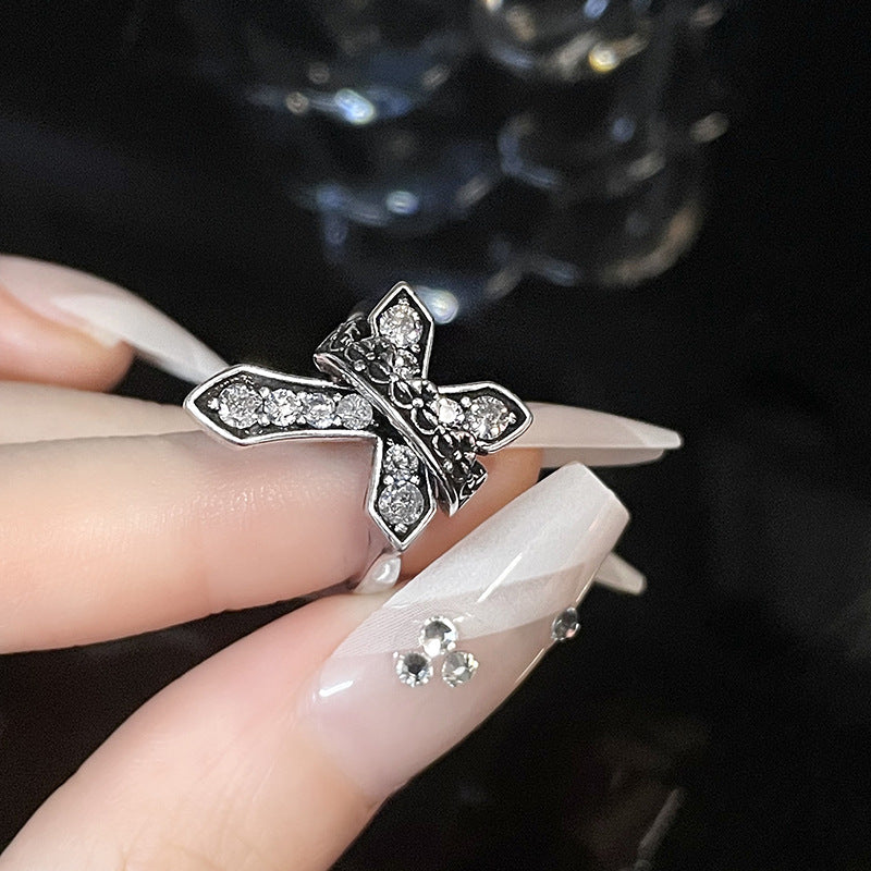 Offene, verstellbare Ringe für Damen im industriellen Stil mit Zirkon-Design und Textur