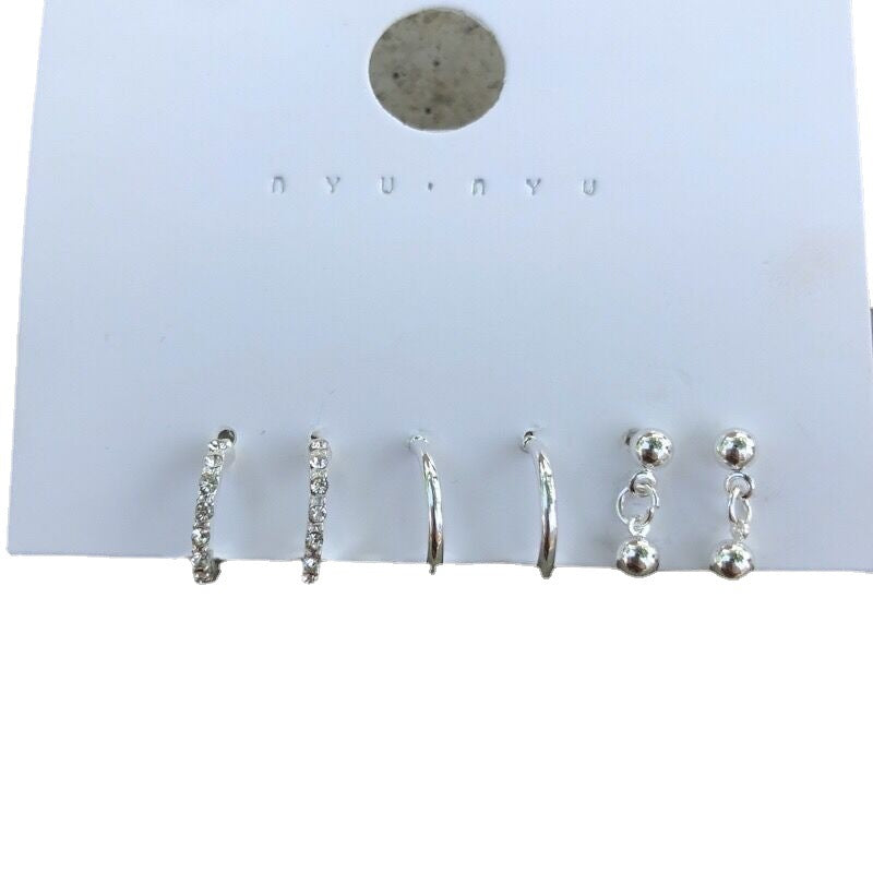 Sier Needle Plain Shaped Circle Suit Trendy Simple Compact Stud Earrings