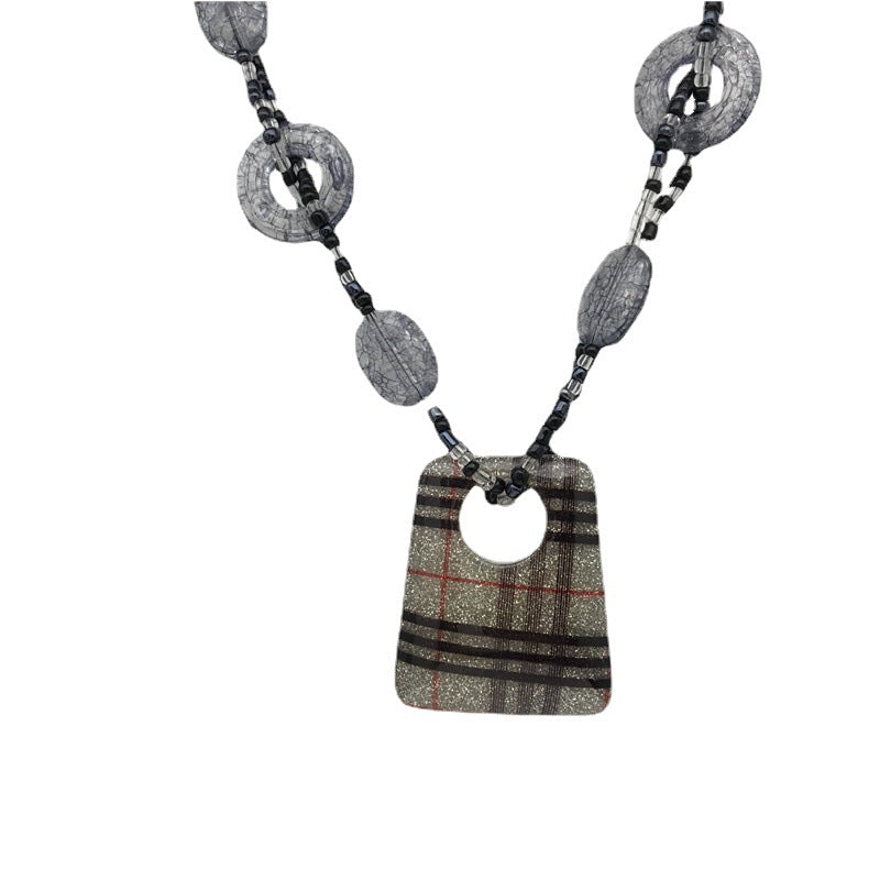 Striped Plaid Pullover Resin Trapezoidal Round Necklaces