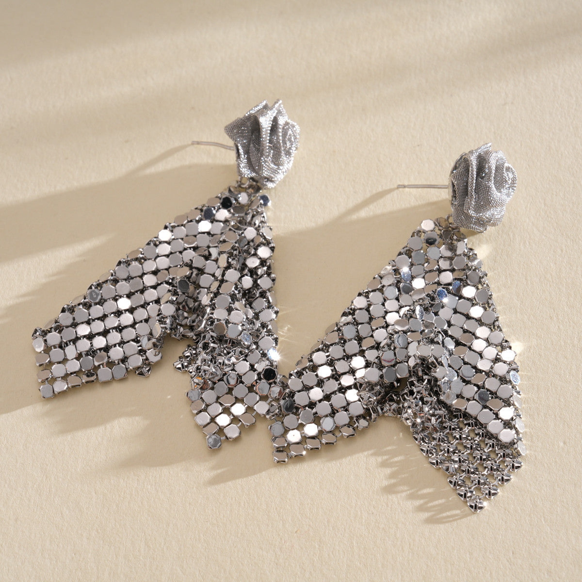 Sier Needle Matte Ear Hook Diamond Design Tassel Light Luxury Earrings