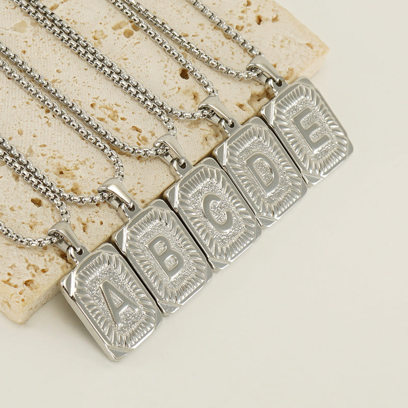 Steel Square Letter Pendant Cold Pearl Necklaces
