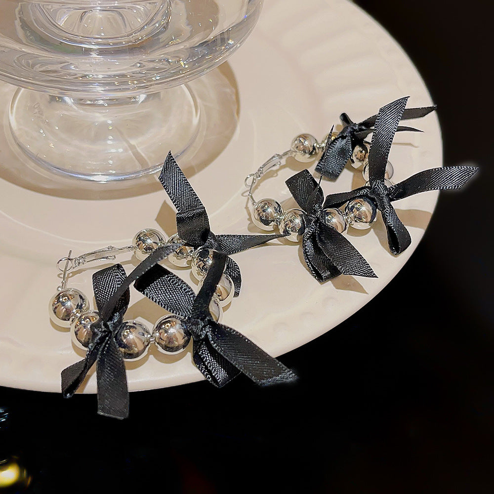 French Style Black Vintage Bow Ear Earrings