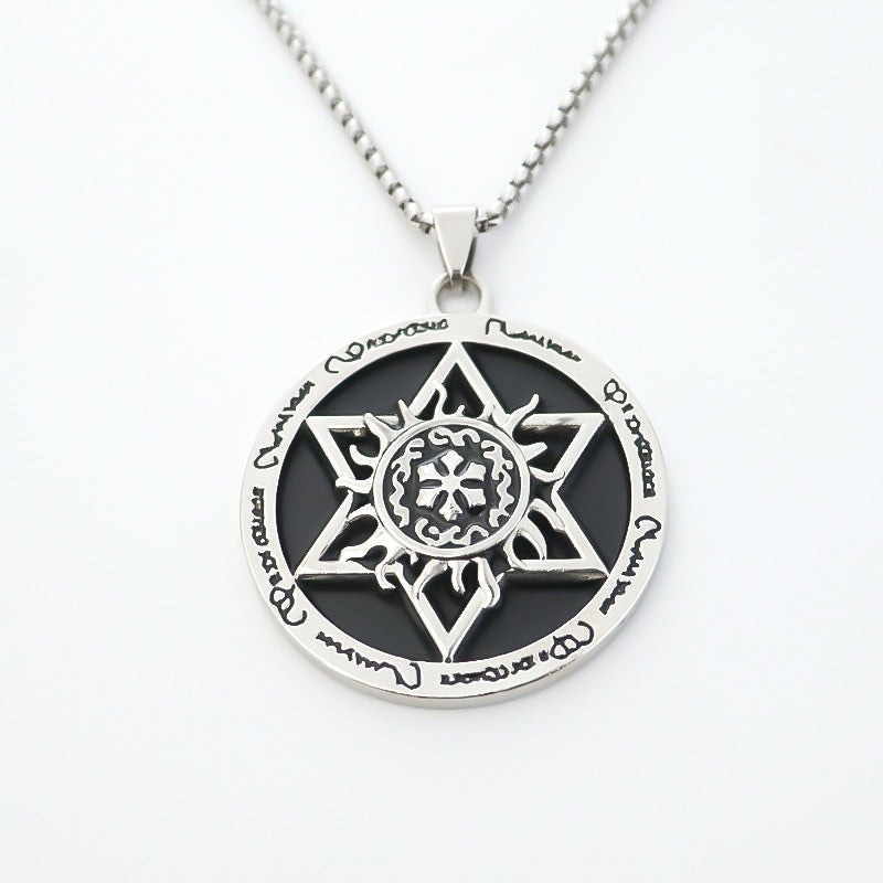Colliers à pendentif rond pour femmes, hommes et femmes, mode rétro hexagramme