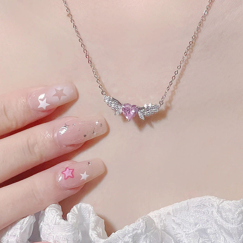 Colliers de clavicule d'ange incrustés de diamants roses