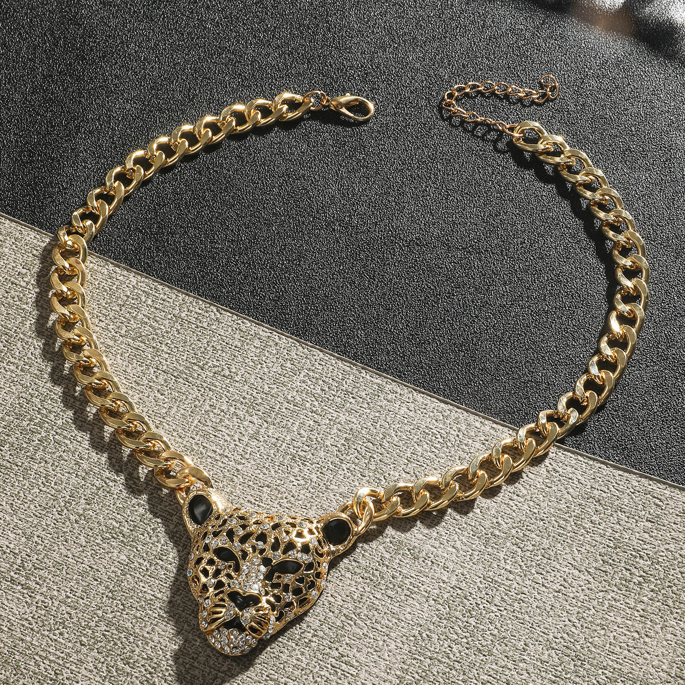 Colliers tête de léopard en or et diamants punk pour femmes et hommes