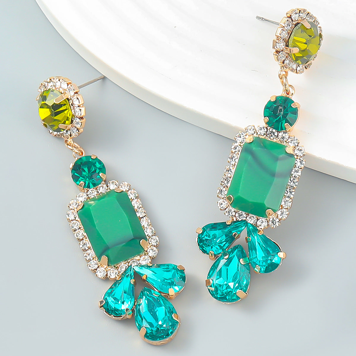 Women's Stylish Colored Diamond Series Alloy Geometric Earrings