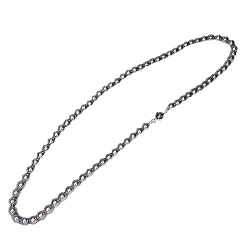Colliers capricieux simples à boucle magnétique pour femmes, hommes et perles grises