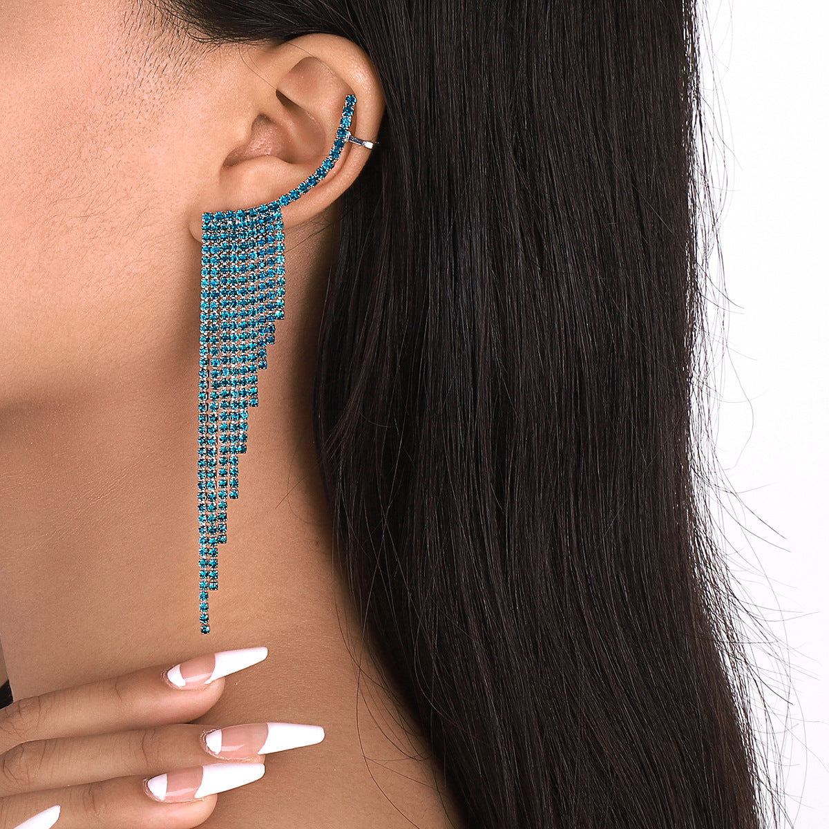 Tassel Rhinestone Auricular Needle Geometric Banquet Earrings