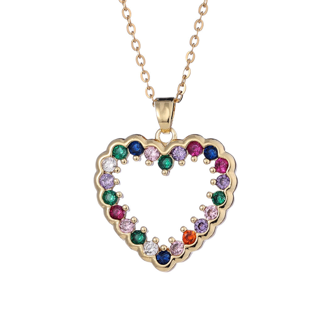 Fashion Refined And Simple Personality Colored Loving Heart Pendant Necklaces