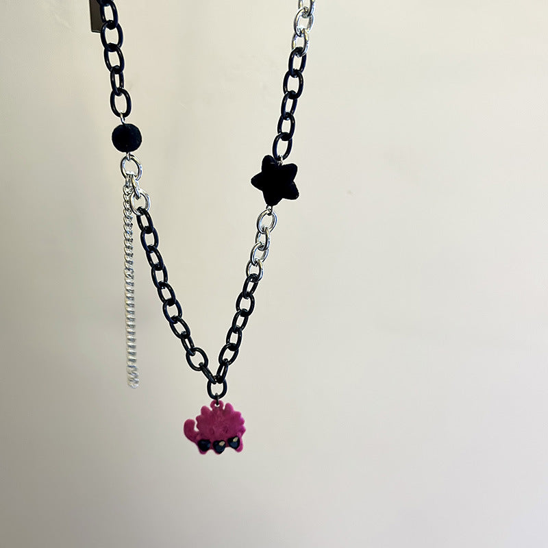 Women's Style Love Dark Personality Black Cat Pendant Flocking Necklaces