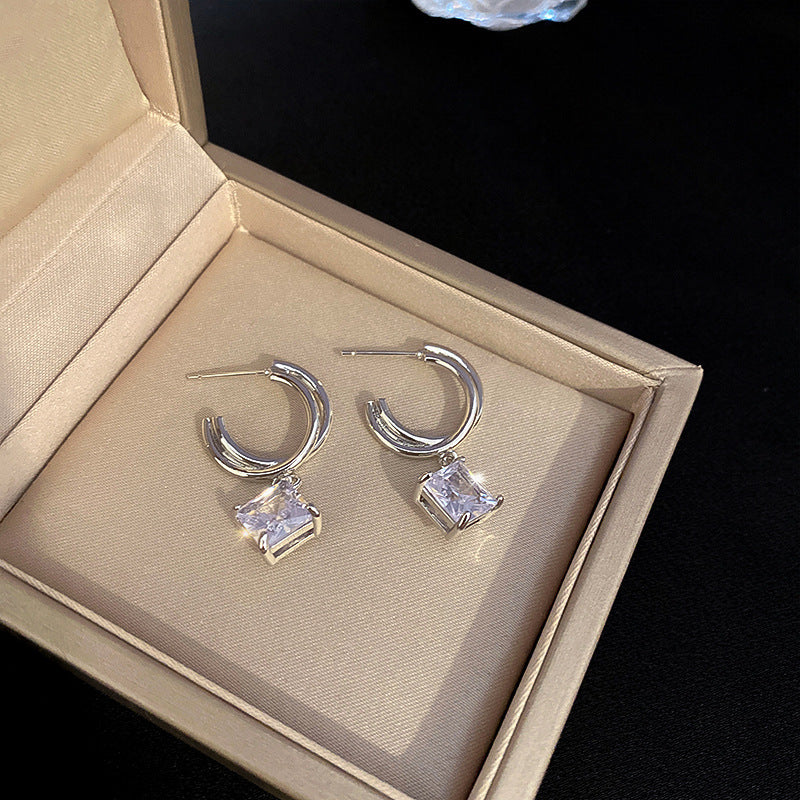 Women's Style Elegant Dark High-grade Geometric Sier Needle Hot Earrings