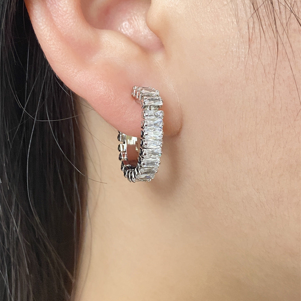 Women's Entry Lux Geometric Square Zircon Shaped Earrings