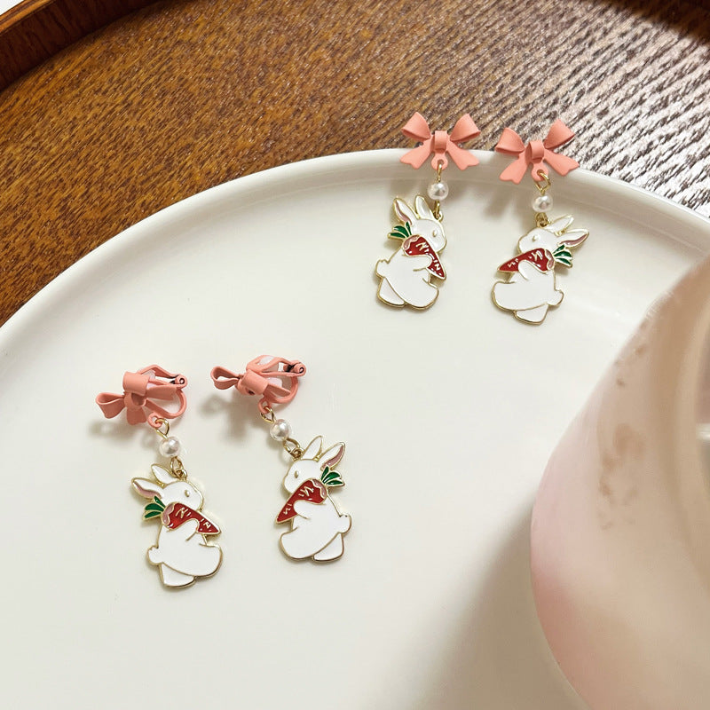 Dripping Oil Cute Bunny Carrot Ear Earrings
