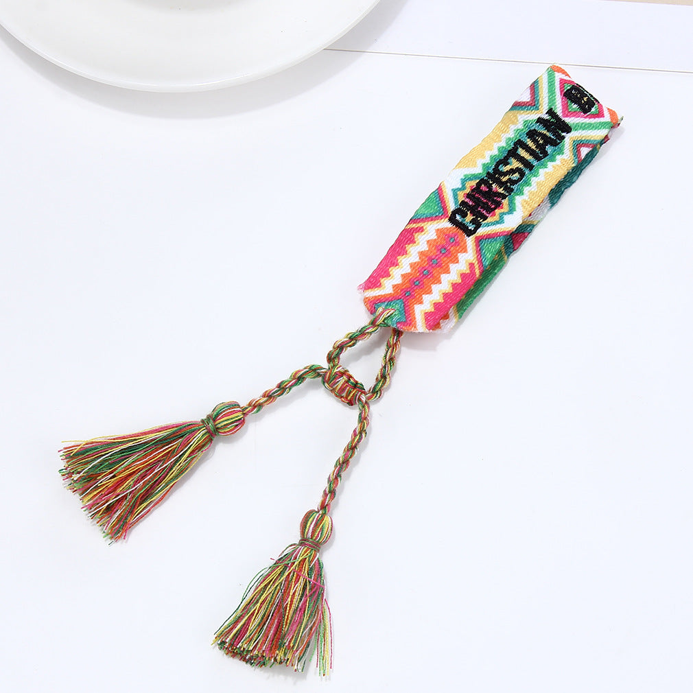 Women's To Joy Lucy Letter Embroidered Fashion Tassel Wristband Bracelets