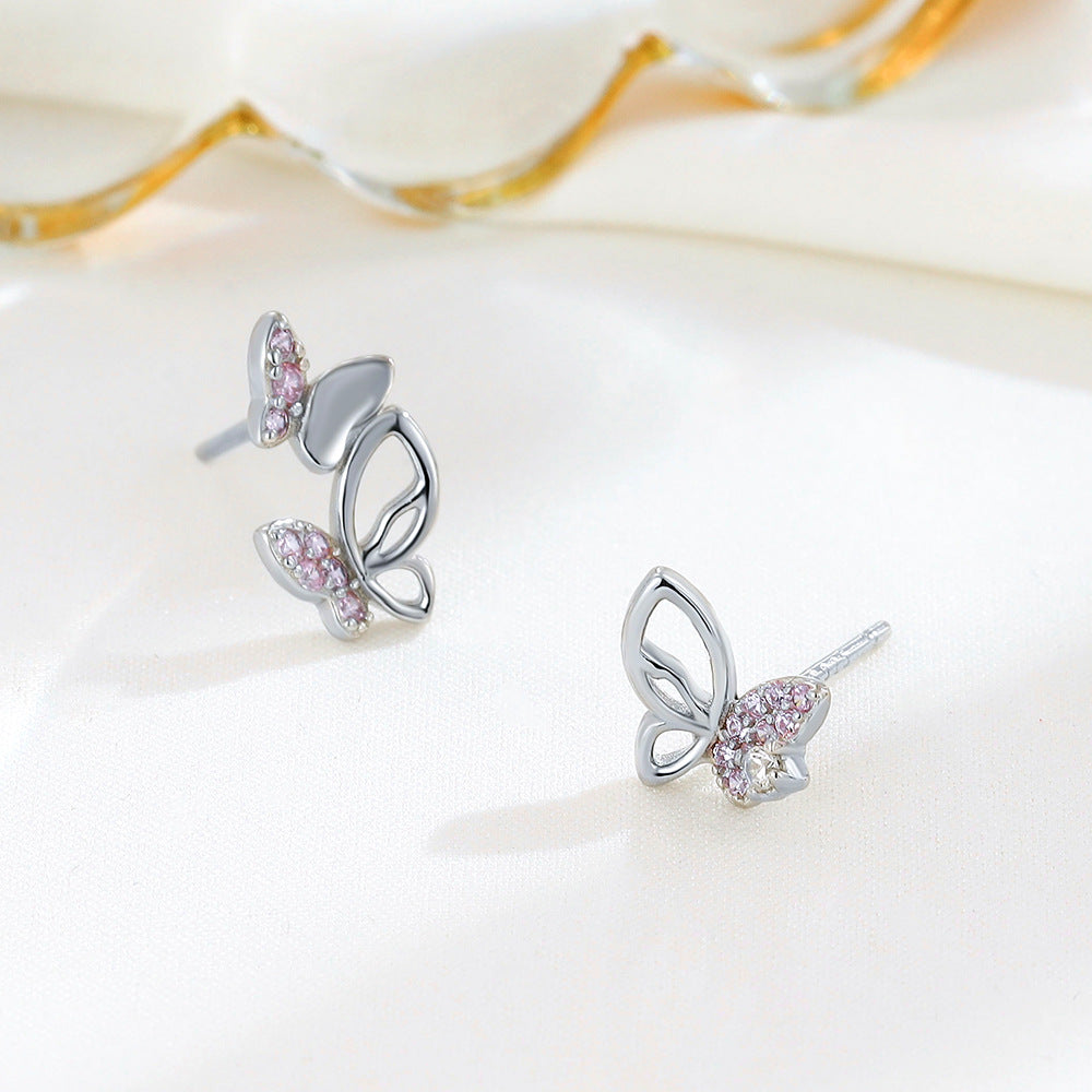 Women's Minority Ornament Sterling Sier Pink Asymmetric Earrings
