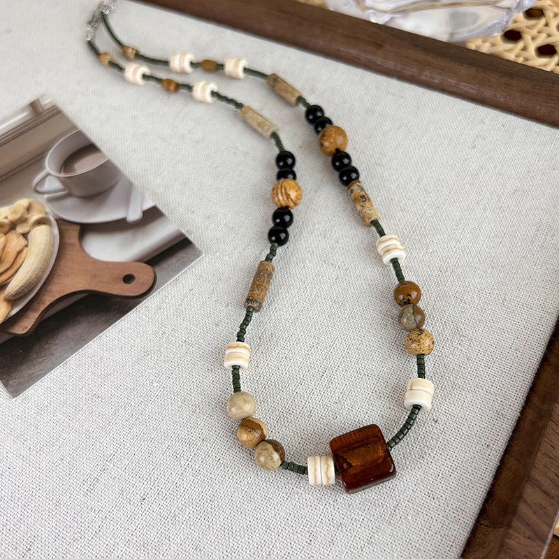 Colliers de clavicule en perles irrégulières simples marron pour femmes