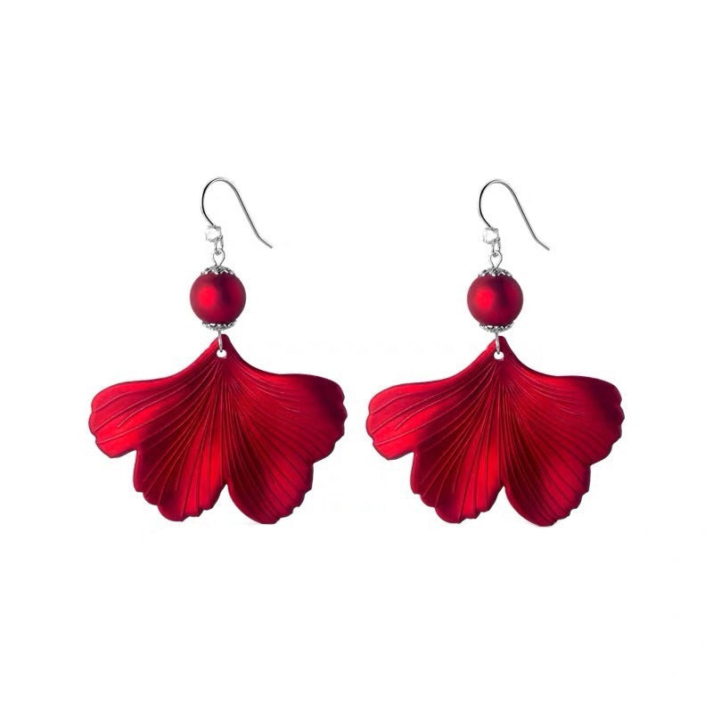 Festive Red Sense Female Fashion Temperament Bright Korean Exaggeration Earrings