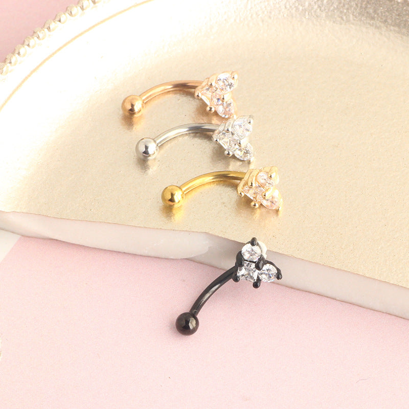 Inlaid Zircon Love Ear Bone Screw Twist Ball Arc Piercing Stud Earrings