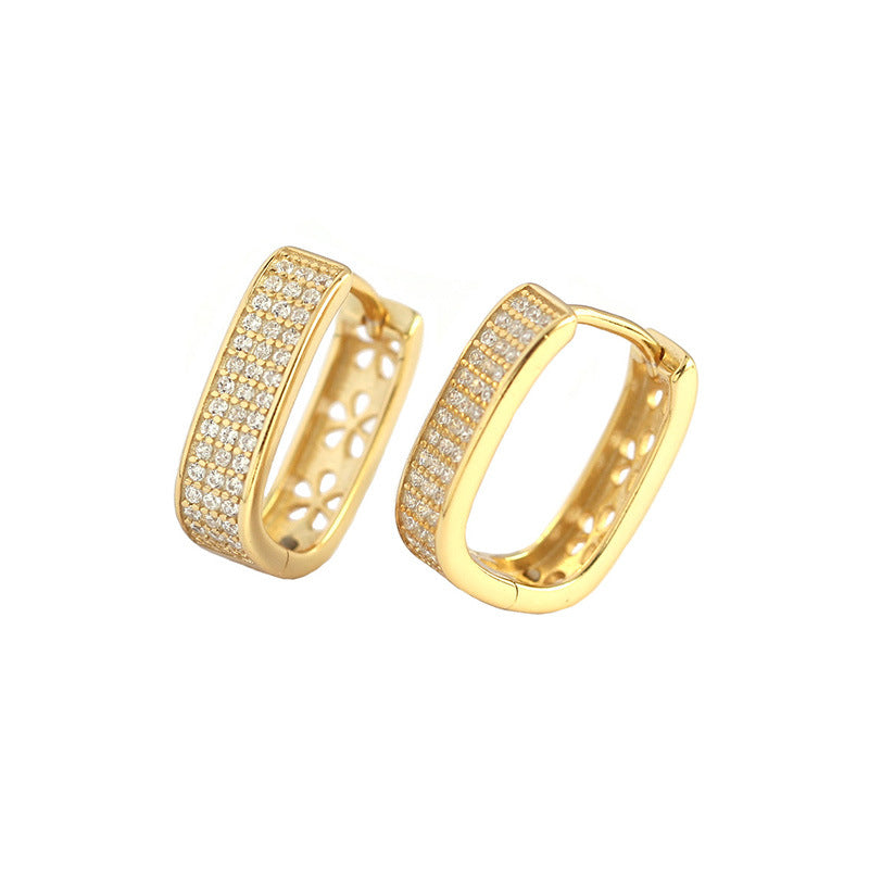 Sier Metallic U-shaped Full Diamond Jewelry Earrings