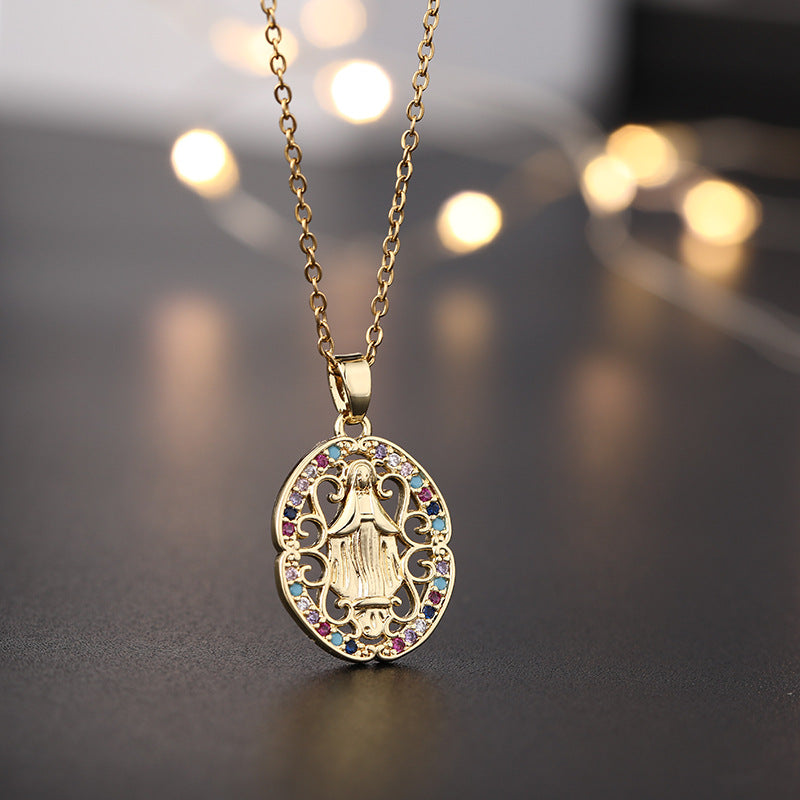 Women's Religious Copper Micro Inlay Colorful Zircon Pendant Necklaces