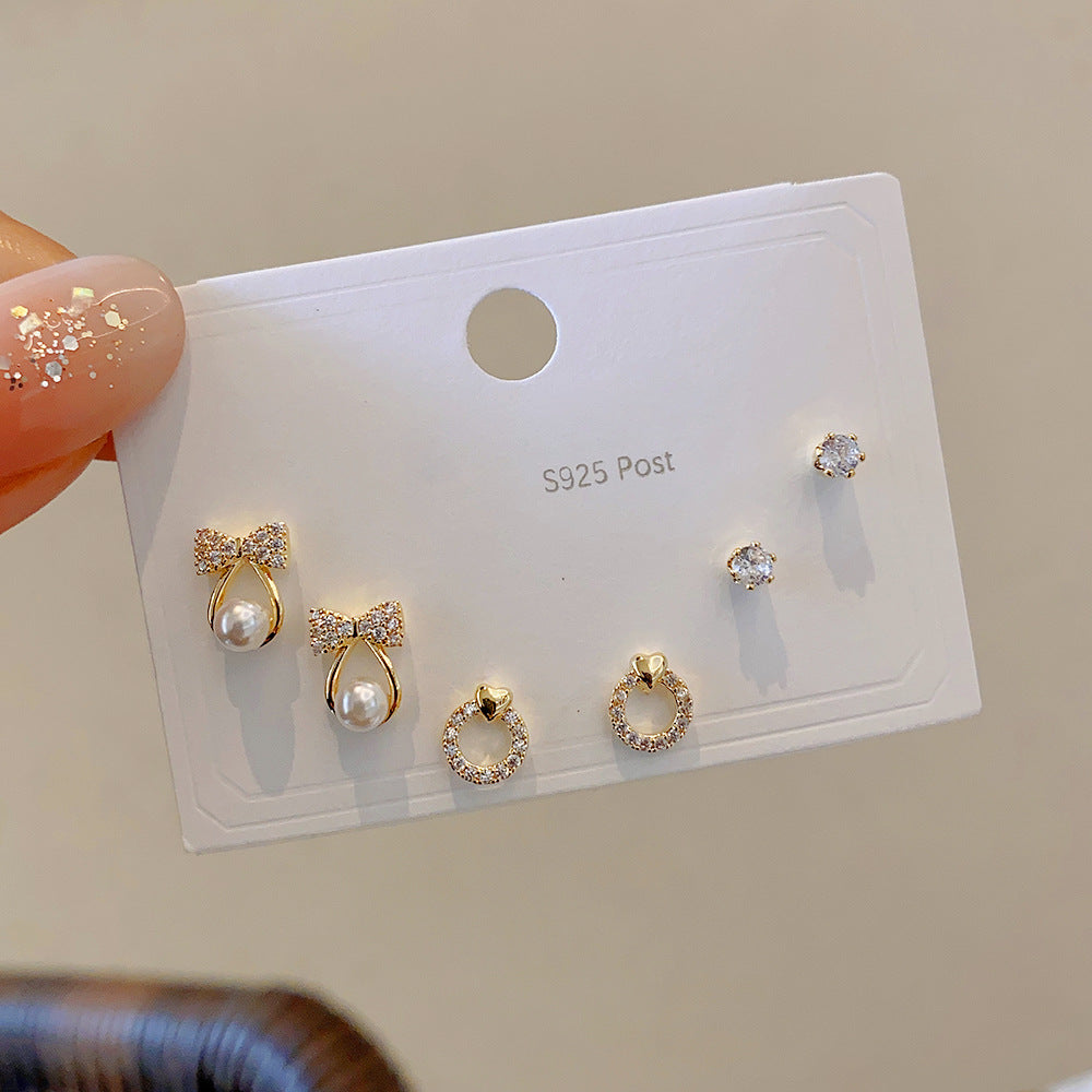 Zircon Set One Card Three Pairs Earrings